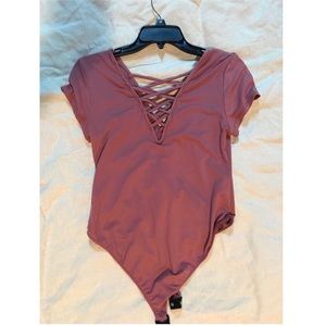 Lace up dusty mauve bodysuit